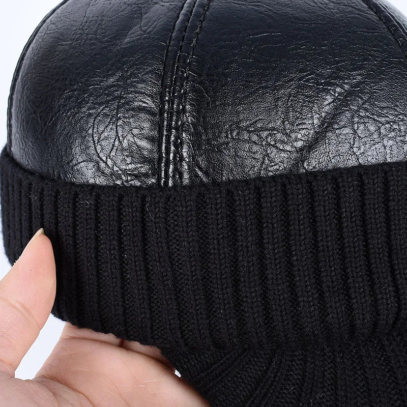 Arvik Leather-Knit Winter Cap