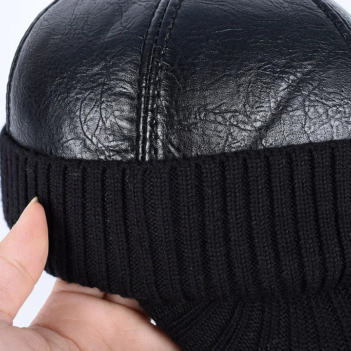 Arvik Leather-Knit Winter Cap