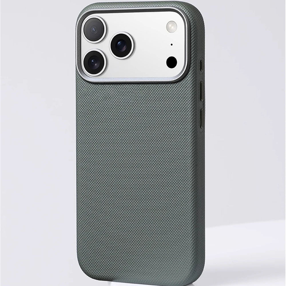 Gray textured phone case on a light gray background