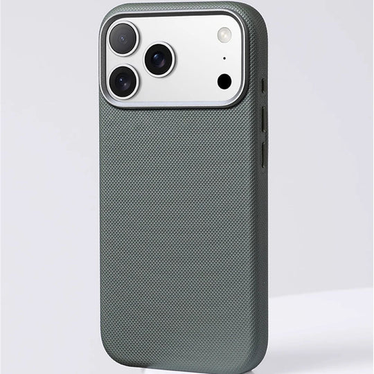Gray textured phone case on a light gray background