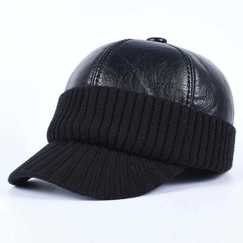 Arvik Leather-Knit Winter Cap