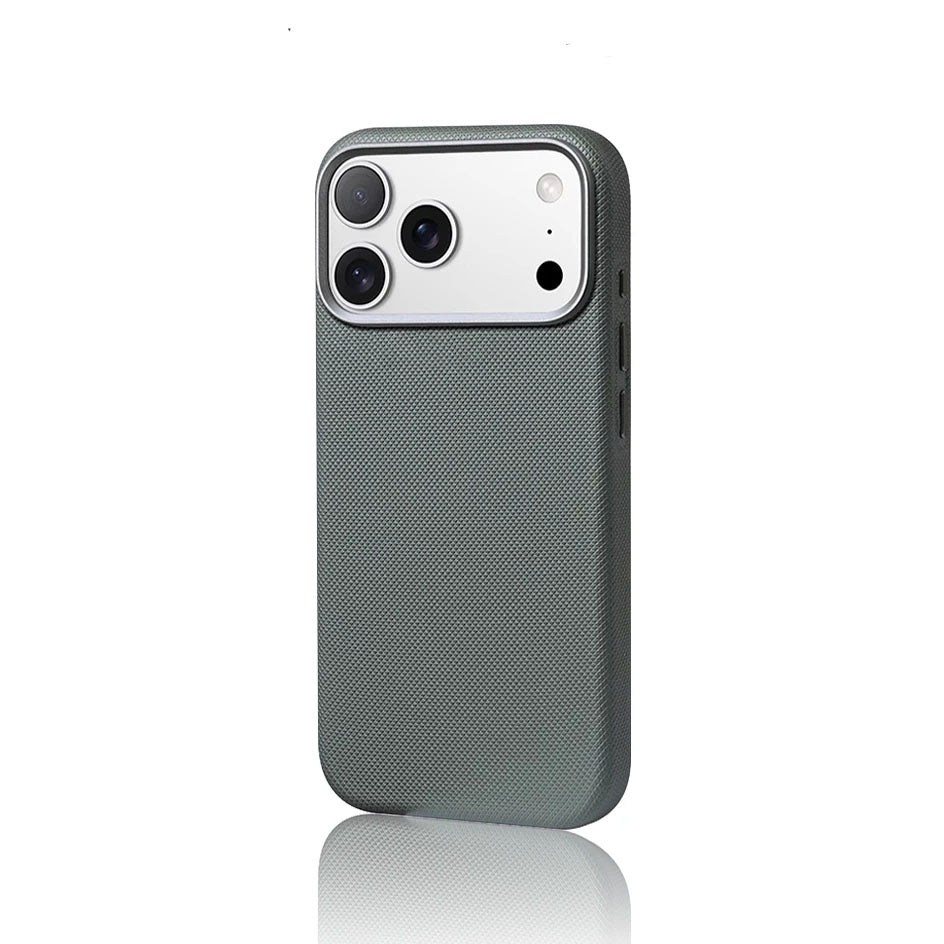 Gray phone case with textured finish on a white background