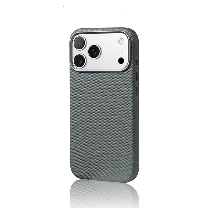 Gray phone case with textured finish on a white background