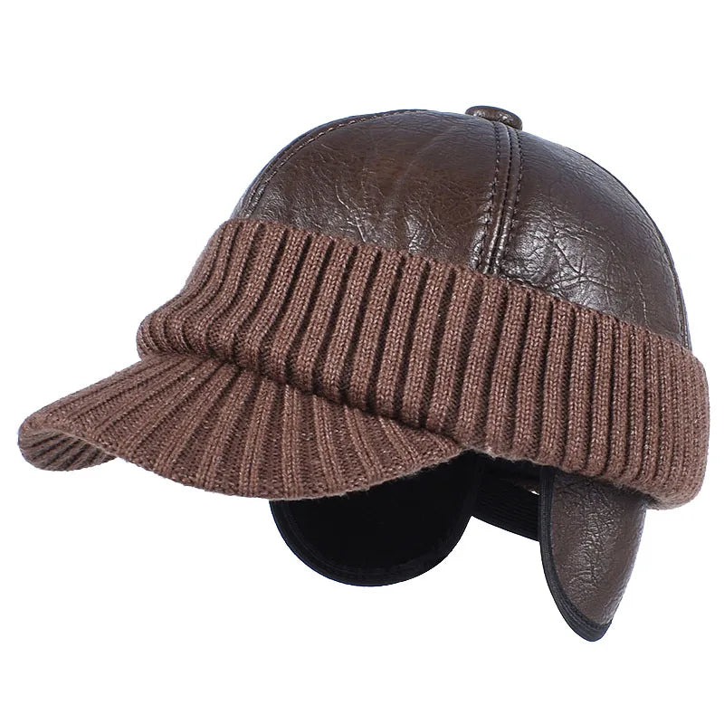 Arvik Leather-Knit Winter Cap