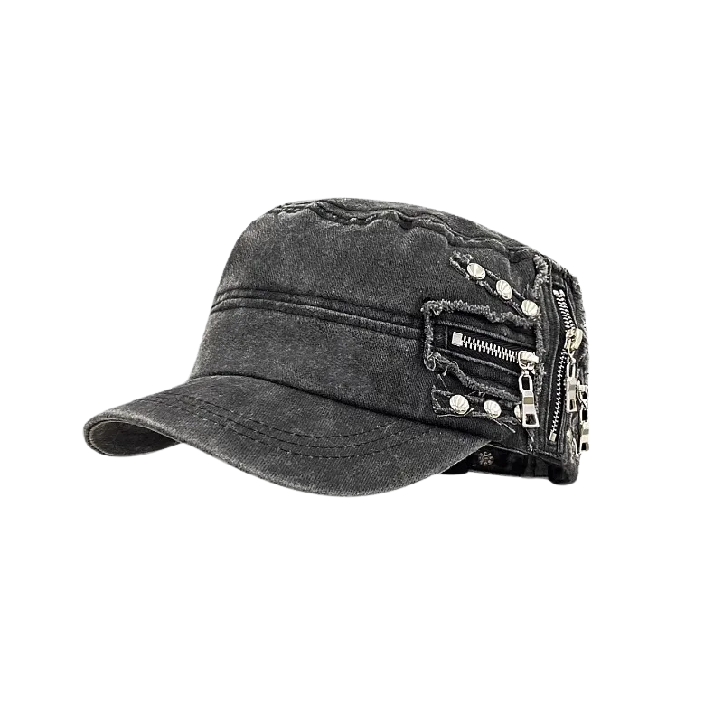 Vesper Rivet Zipper Flat-Top Cap