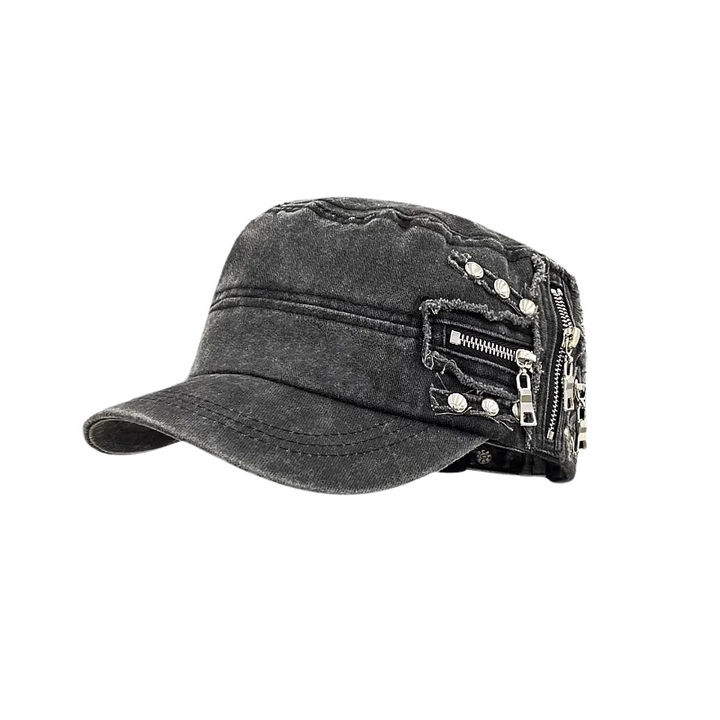 Vesper Rivet Zipper Flat-Top Cap